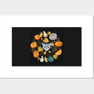 Halloween Evil Cat in a Pumpkin Patch Posters and Art
